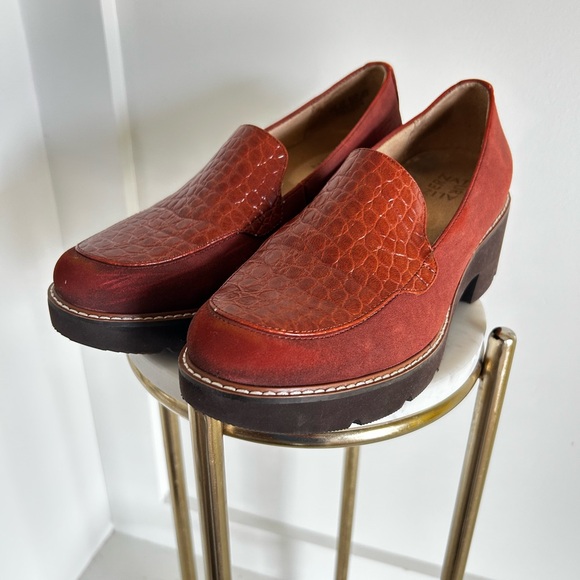 ⭐️SOLD Burnt Rust Leather Platform Loafers | Croc Embossed | Chunky 90s Minimal - Picture 2 of 11